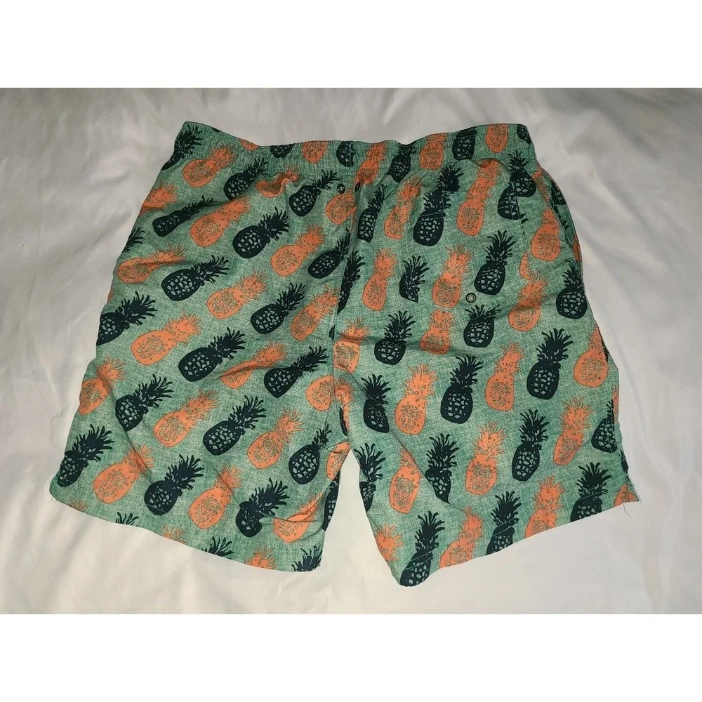 Lands End Swim Trunks Large 36-38 Green Pineapple Print Drawstring Mesh Lined